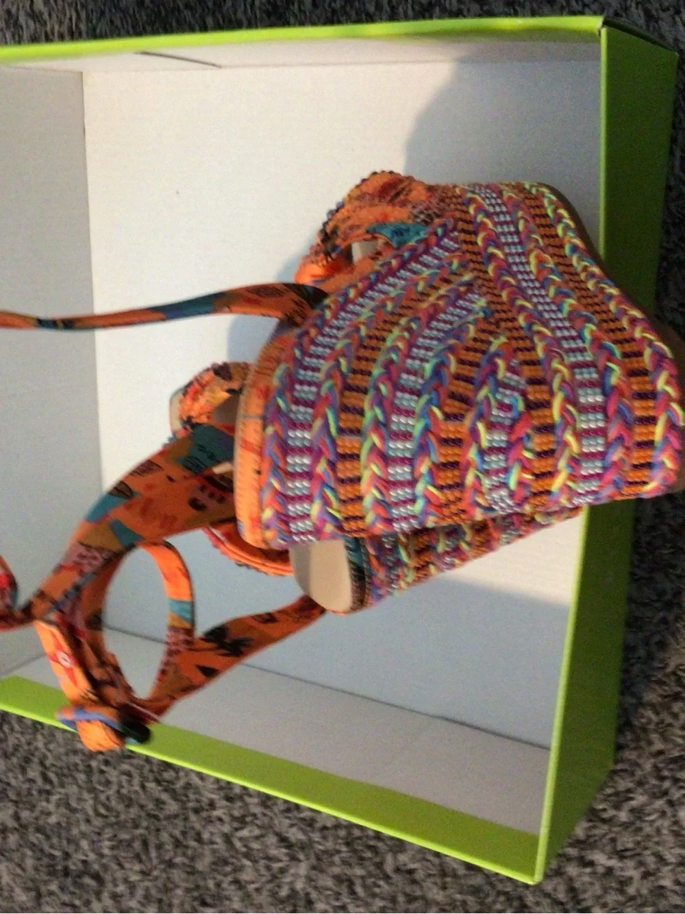Gianni Bini Orange Multicolor Floral Knot-Ankle Strap Heels